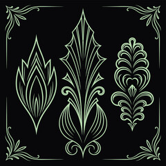 Green Pinstriping Motorcycle and Car Design, Hand-Drawn Vintage Vector Artwork Featuring Classic Lines and Decorative Stripes for Retro Vehicle Customization and Graphic Projects