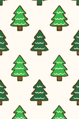 Cute cartoon trees with textured brush outlines in grid layout vector