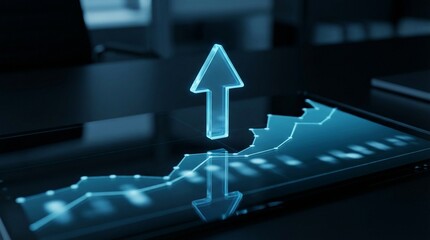 Digital arrow and line graph showing business growth