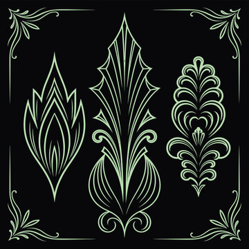 Green Pinstriping Motorcycle and Car Design, Hand-Drawn Vintage Vector Artwork Featuring Classic Lines and Decorative Stripes for Retro Vehicle Customization and Graphic Projects