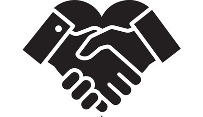 Stunning black and white icon symbolizing heartfelt business partnership agreement and mutual trust sealed with a handshake above a heart shape