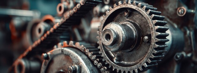Fototapeta premium Detailed Close-up of Industrial Generator Engine Parts with Rotating Gears and Mechanical Components