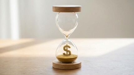 Hourglass with dollar sign in sand, time and money concept