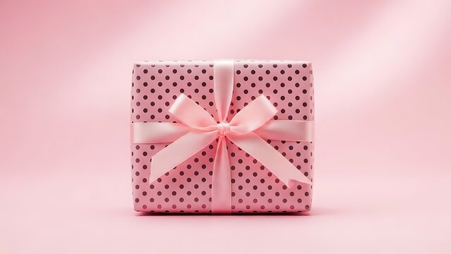 A pink gift box with a bow on a soft pink background with light shadows - Powered by Adobe