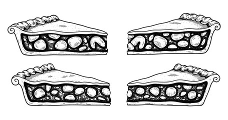 Black and white hand-drawn pie slices illustration with textured details