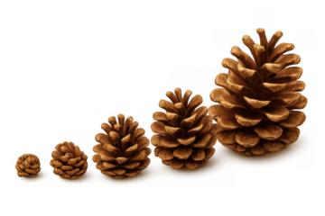 Pine cone growth sequence showing natural development from small bud to mature shape, isolated on transparent background