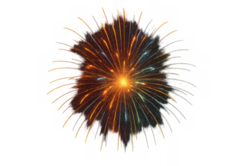 Exploding colorful firework burst with glowing sparks and light, celebrating holidays, events, and special occasions on transparent background