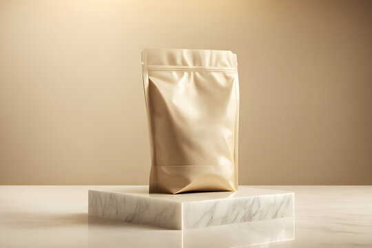 Minimalist Brown Paper Bag on White Surface with Soft Natural Shadow
