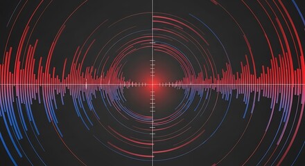 Abstract visualization of sound waves, waveform and target scope illustration