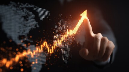 Ascending Arrow: The image conveys the concept of financial growth, market expansion, and business progress. The bright arrow, emanating a golden hue, surges upwards.