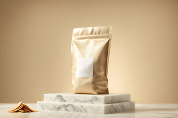 Minimalist Brown Paper Bag on White Surface with Soft Natural Shadow