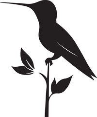 Silhouette of hummingbird with sitting on branch vector on white background