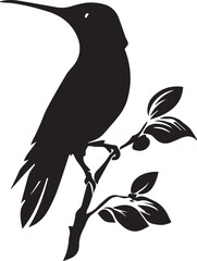 Obraz premium Silhouette of hummingbird with sitting on branch vector on white background