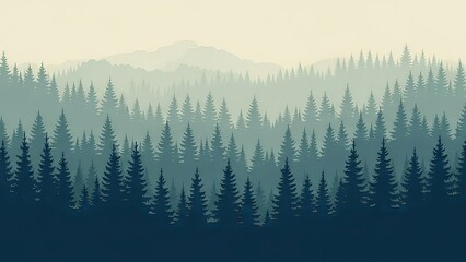 Silhouetted forest landscape with layers of trees and mountain range