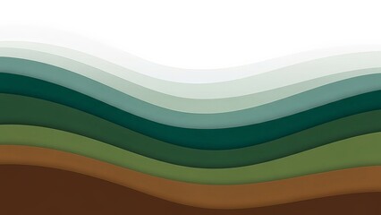 Abstract layered wave design in shades of green and brown on white background
