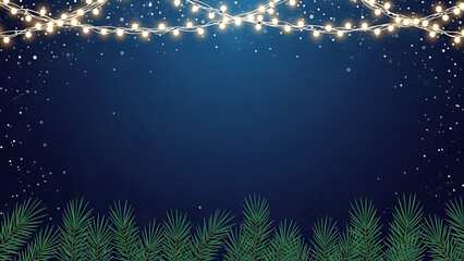 Obraz premium Elegant Christmas background with golden, red ornaments, greenery for season's greetings. Festive Christmas background displays golden balls, stars, red berries on green fir branches.