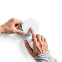 White smart home button control finger pressing iot device automation technology concept minimalist design