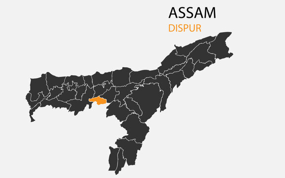 Assam png map with districts, Indian state Assam district map, Assam Dispur