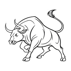 Fototapeta premium Powerful bull charging forward, isolated line art illustration of a muscular bovine animal Vector