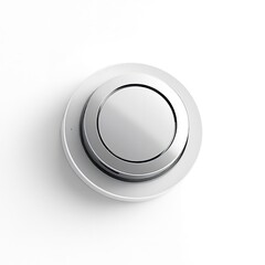 Shiny silver metal button close up macro shot on white surface for web design and product presentation
