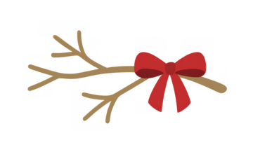 Bare tree branch featuring a red ribbon bow, representing festive winter holiday decorations and the christmas season. Transparent background