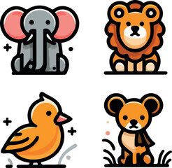 Obraz premium Baby animals clipartl logo icon vector white background .
