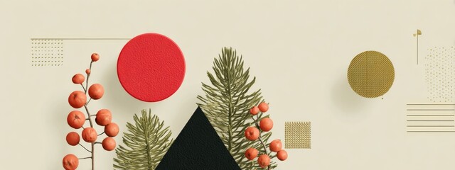 Festive Geometric Template with Botanical Elements for Creative Projects and Seasonal Celebrations
