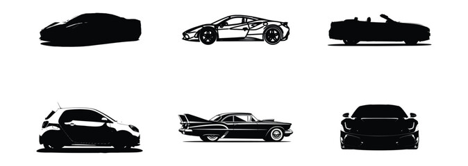 Silhouette collection of various cars including sports cars pickups and sedans