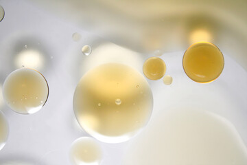 Abstract Oil and Water Mixture with Colorful Bubbles and Droplets