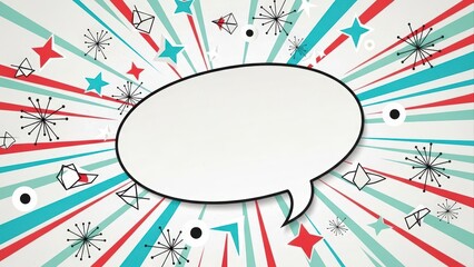 Blank speech bubble on a vibrant comic book style background with stars and lines.