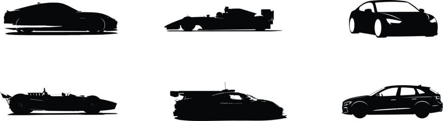 Naklejka premium Silhouette collection of racing and sports cars on a white background