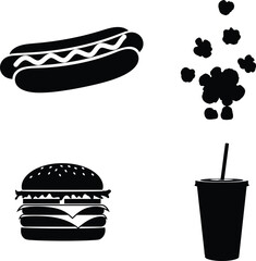 Fast food icons burger hotdog fries and soda on white background