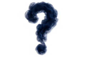 Dark smoke forming a question mark, symbolizing mystery, confusion, and seeking answers with a transparent background