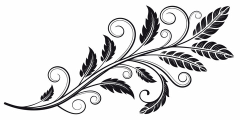 Fototapeta premium elegant vector flourish elements with stylized leaves and swirling branches in vintage monochrome style.