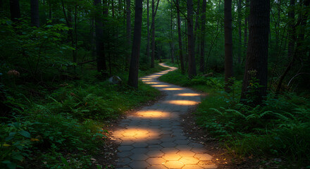 Fototapeta premium Mystical Forest Path with Glowing Lights