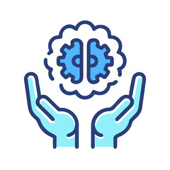 Obraz premium Hands Holding Brain Gears: A Symbol of Innovation, Intelligence and Mental Health