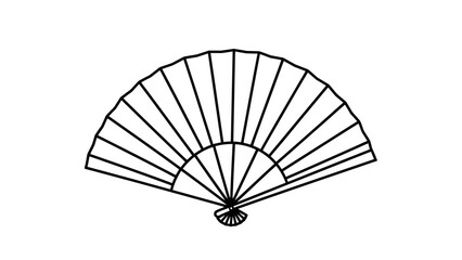Simple Black and White Asian Folding Hand Fan Outline