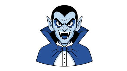 Scary Cartoon Vampire with Fangs and Cape Halloween Illustration