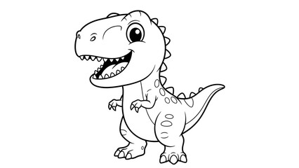 Cute Cartoon Dinosaur Smiling Line Art Illustration for Kids