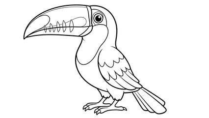 Naklejka premium Cartoon Toucan with Large Beak Line Art Illustration