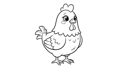 Cute Cartoon Hen Standing Line Art Illustration for Kids