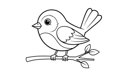Naklejka premium Cute Cartoon Bird on Branch Line Art for Coloring