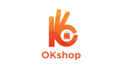 OKShop Logo with OK Hand Gesture and Shopping Bag Icon