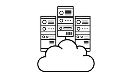 Cloud Computing with Server Racks Line Art Icon Illustration