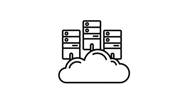 Cloud Computing with Server Towers Line Art Icon Illustration