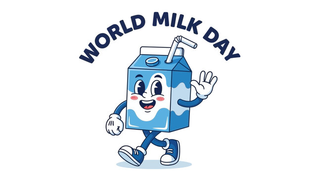 World Milk Day Cartoon Character of Walking Milk Carton