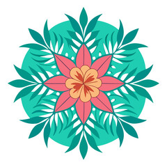 Colorful floral mandala design with teal leafy accents