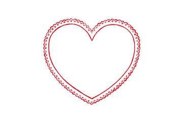 Red heart shape frame with delicate scalloped border, perfect for valentine or love design, isolated on transparent background