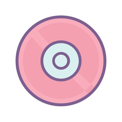 Isolated pastel CD or DVD icon with purple outlines on black background