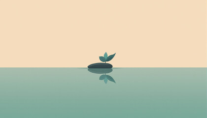 Minimal poetic scene of a floating leaf or stone with a bright inverted reflection, soft gradient backdrop and wide blank space, ideal for Opposite Day messages and creative cards